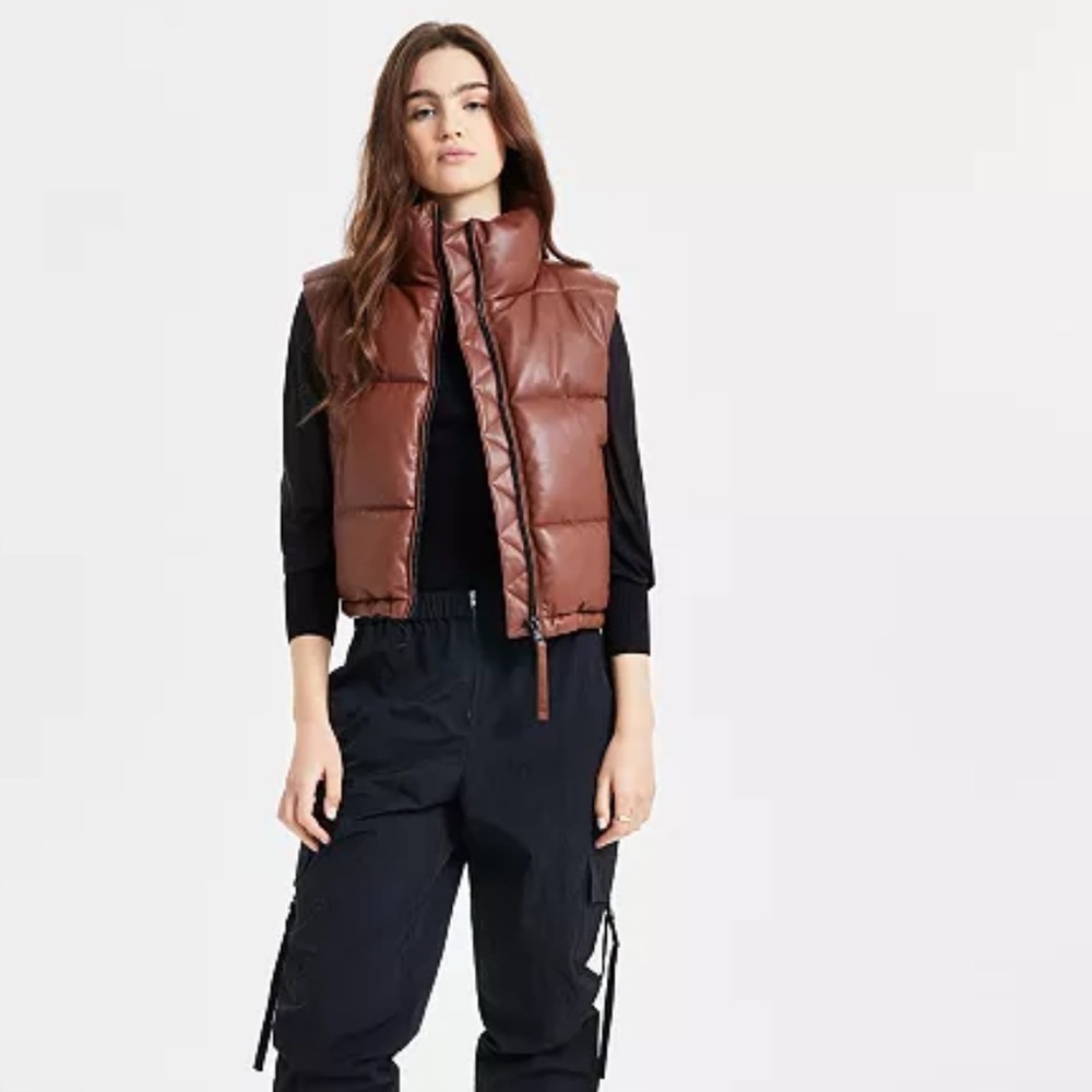 Women's faux leather Puffer Vest